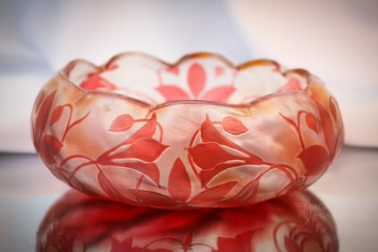 Signed Christallrie De Pantin French Cameo Art Glass Large Bowl