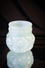 Northwood Green Cased Quilted Phlox Victorian Glass Toothpick Holder