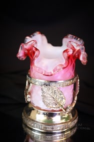 barbour Victorian Silverplate Mother of Pearl Art Glass Toothpick Holder