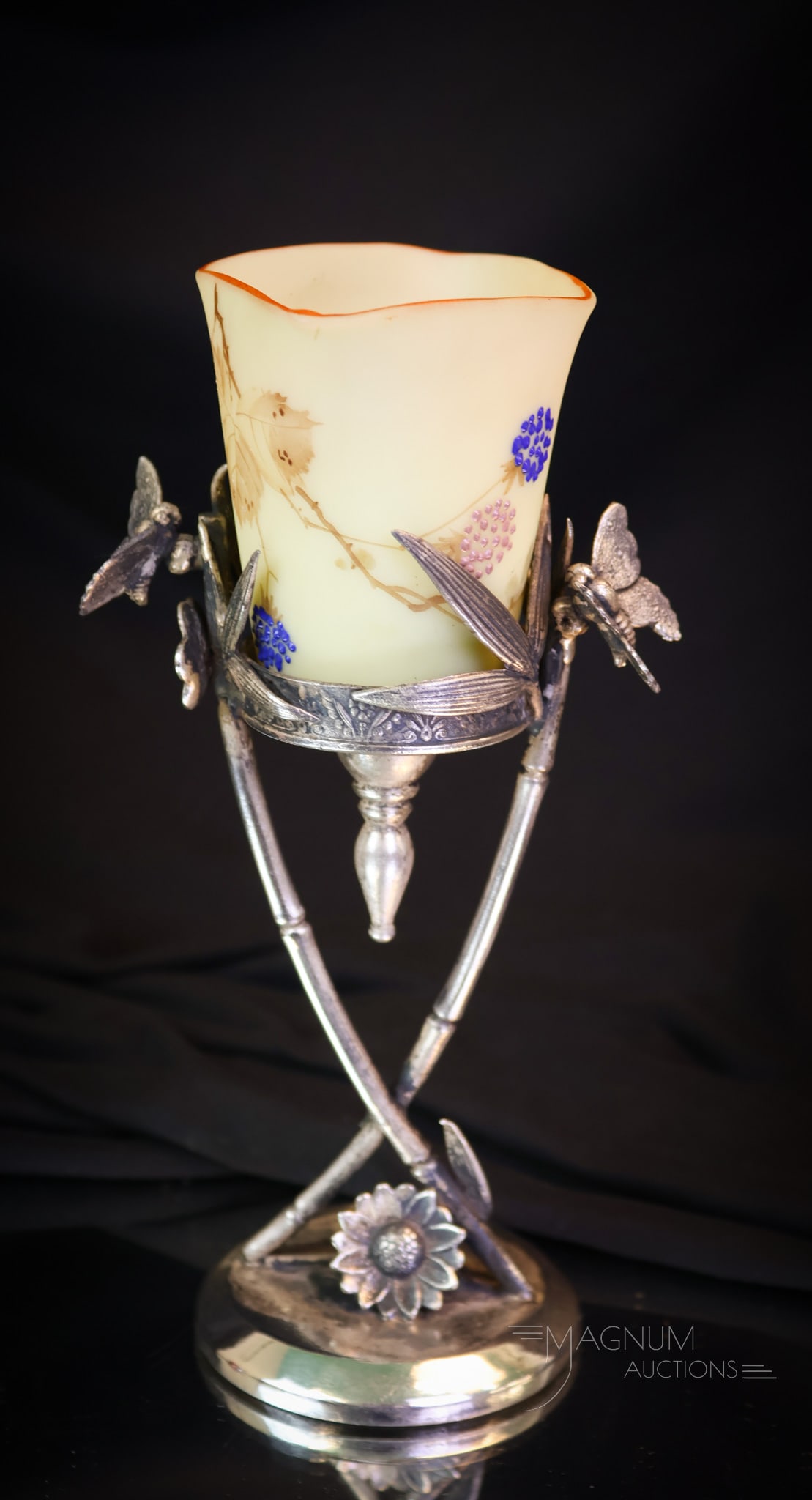 Tufts Victorian Silverplate Mt. Washington Burmese Glass Victorian Toothpick Holder (1 of 10)