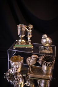4 pc Lot Victorian Figural Silverplate Toothpick Holders