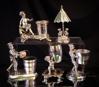 5 pc Lot Victorian Figural Silverplate Toothpick Holders