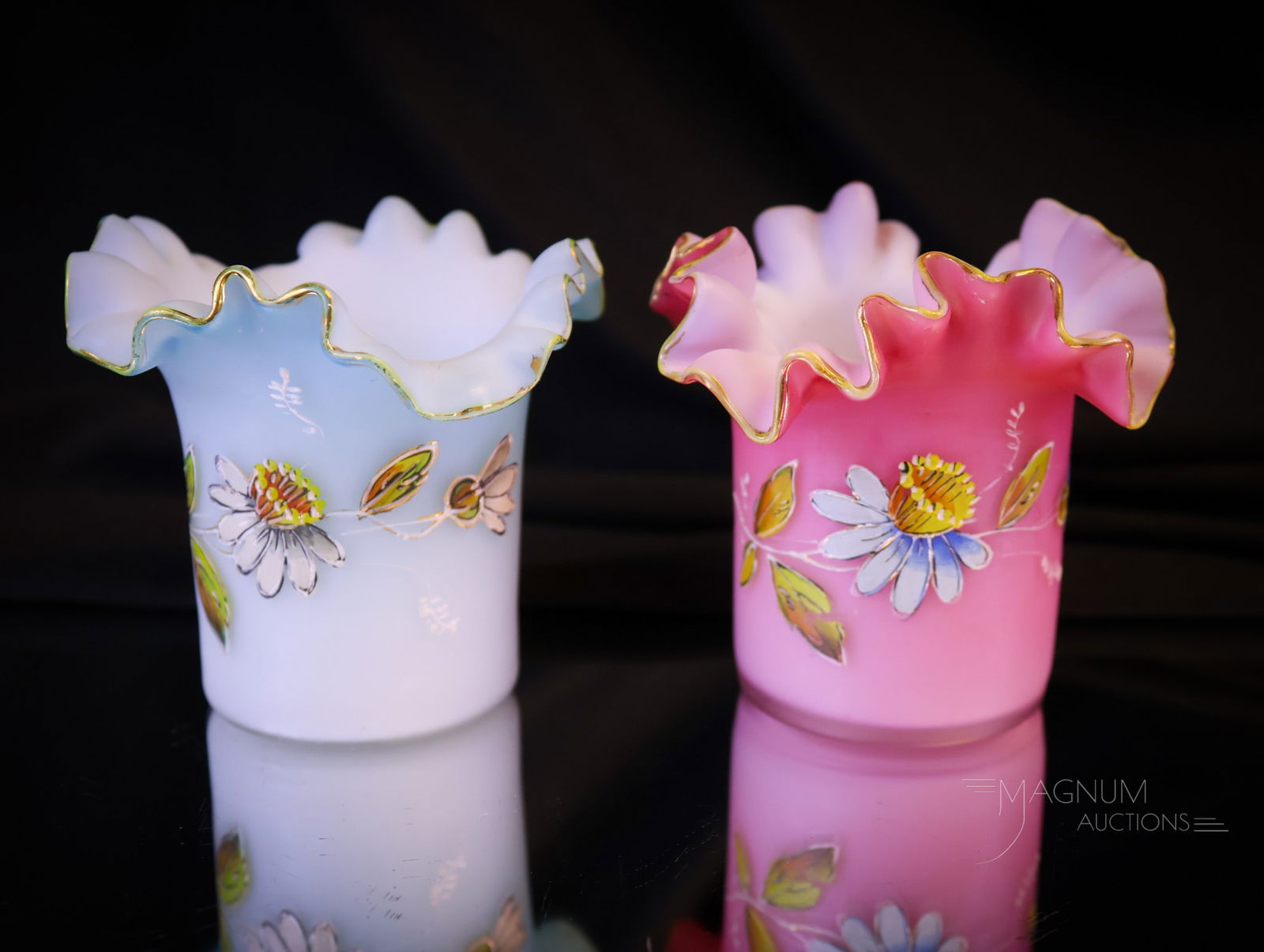 2 pc Lot Victorian Enameled Glass Toothpick Holders (1 of 7)