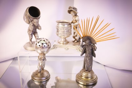 4 pc Lot Victorian Silverplate Figural Toothpick Holders