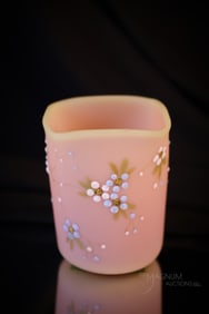 Mt. Washington Victorian Burmese Decorated Glass Toothpick Holder