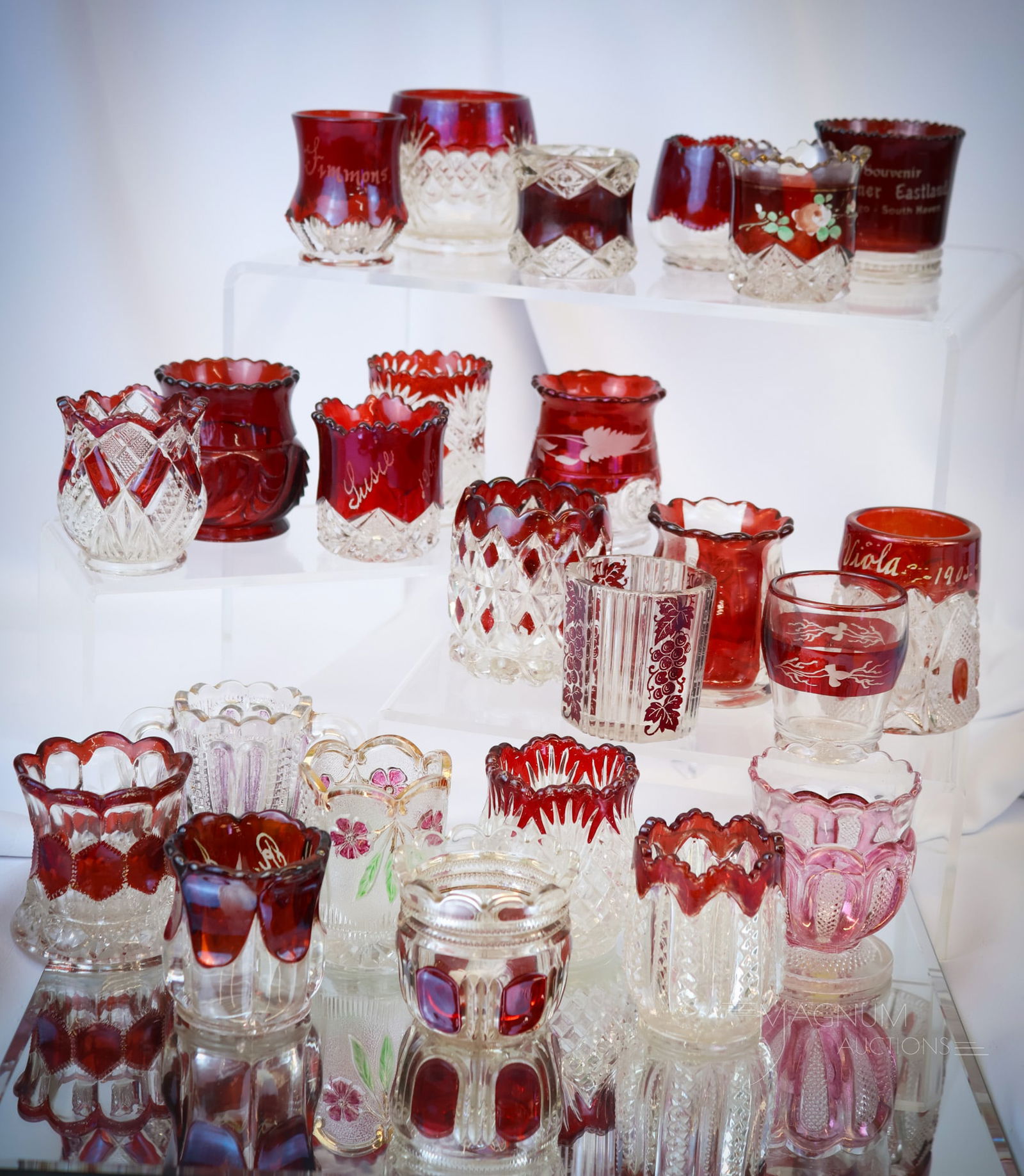 24 pc Lot Victorian Ruby Stained EAPG Glass Toothpick Holders Heacock Example (1 of 6)