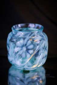 Northwood Blue Opalescent Daisy & Fern Victorian Glass Toothpick Holder