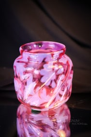 Northwood Cranberry Opalescent Daisy & Fern Victorian Glass Toothpick Holder