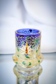 Rare Moser Bluerina Gilt Enameled Bugs & More Glass Toothpick Holder
