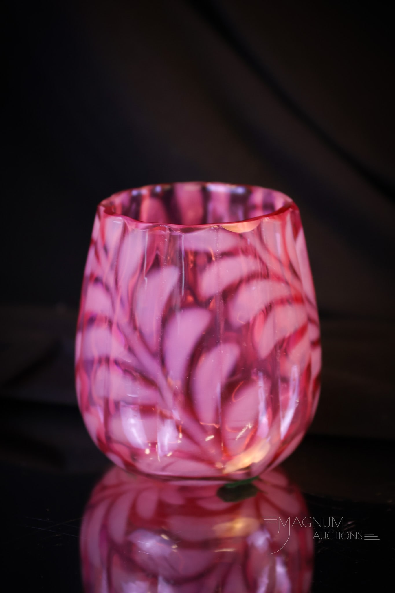 Victorian Cranberry Opalescent Fern Glass Toothpick Holder (1 of 5)