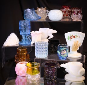 18 pc Lot Victorian Glass Toothpick Holders Figurals Northwood Riverside & More