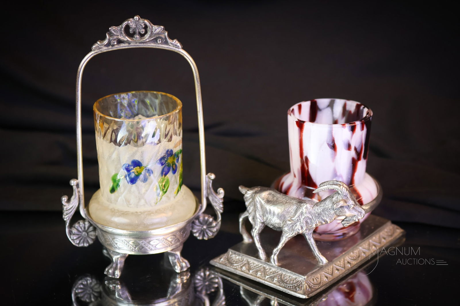 2 pc Lot Aurora Silverplate Victorian Art Glass Toothpick Holders (1 of 10)