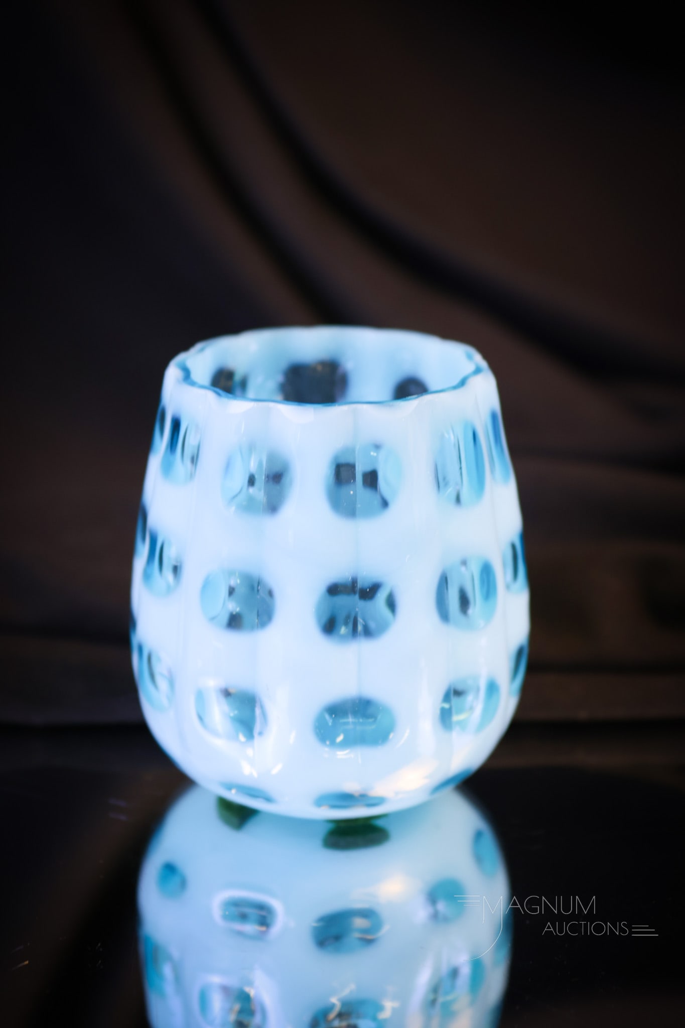 Scarce Victorian Blue Opalescent Polka Dot Toothpick Holder: A scarce find in opalescent glass toothpick holders. This is a Polka Dot pattern example in blue opalescent glass. This scarce toothpick seldom shows up. This is one to grab if you're a serios collect