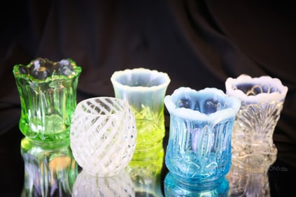 9 pc Lot Victorian Opalescent & More Glass Toothpick Holders