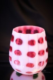 Scarce Cranberry Opalescent Victorian Polka Dot Glass Toothpick Holder