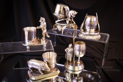 5 pc Lot Figural Silverplate Victorian Toothpick Holders