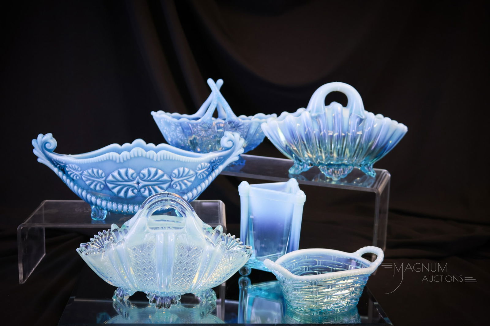 6 pc Lot English Blue Opalescent Victorian Glass Items (1 of 9)