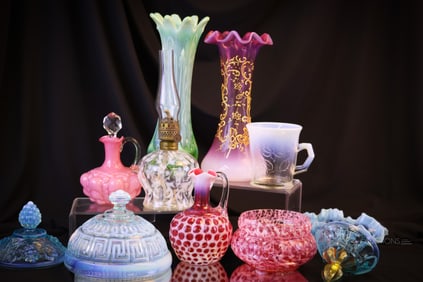 11 pc Lot Pleasures in Victorian Opalescent Glass