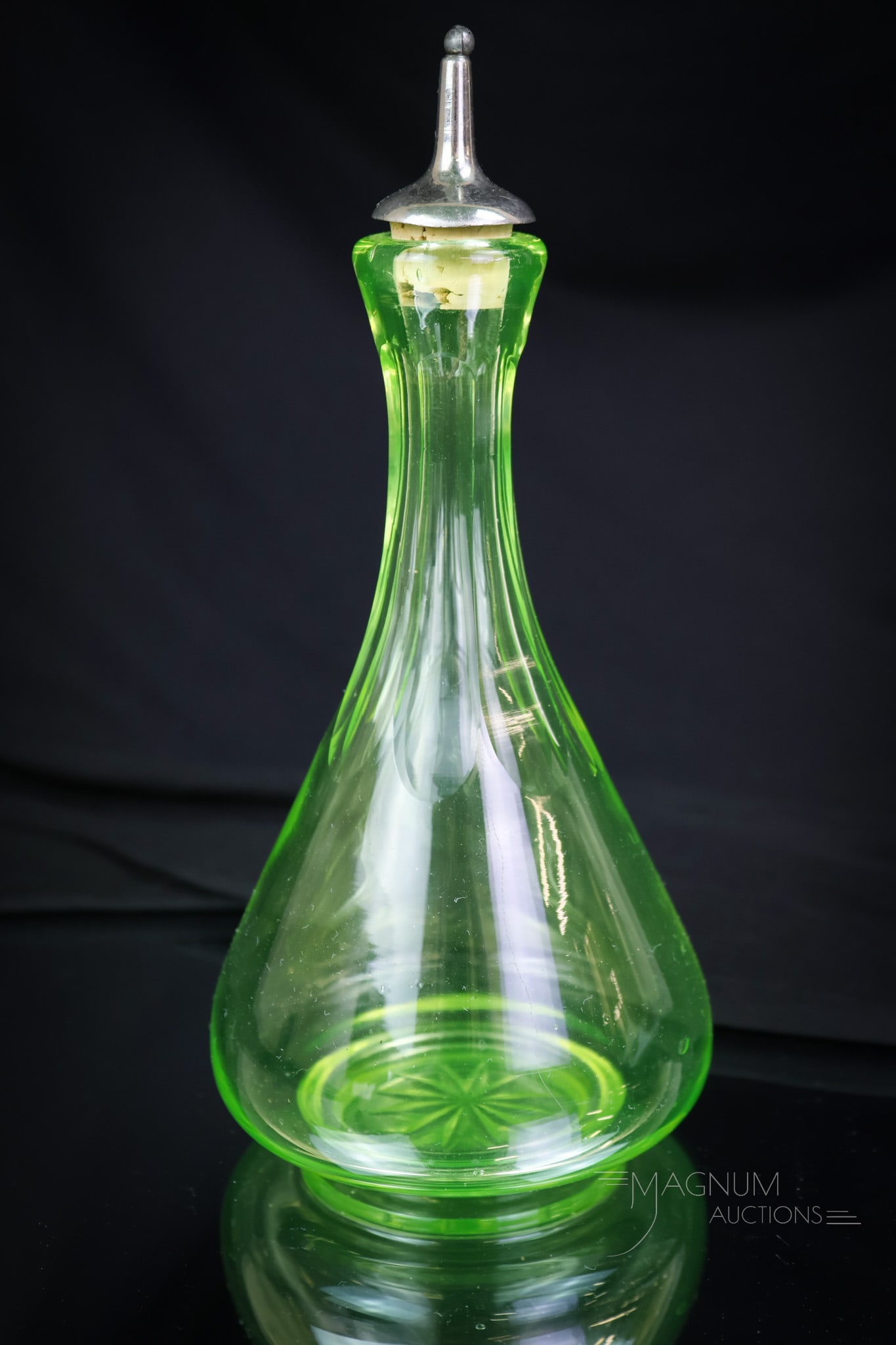 Victorian Vaseline Uranium Glass Cut Glass Barber Bottle: Stick your black light next to this shiner and watch it light up. This fanciful find comes directly from an old man. It was in his possession for many years. He finally decided to give it up for the V