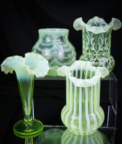 4 pc Lot Victorian Collectible Vaseline Uranium Pleasures in Glass