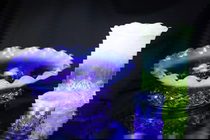 3 pc Lot Northwood Vaseline Uranium & Cobalt Opalescent Diamond Spearhead Glass