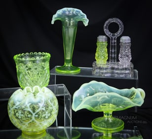 5 pc Lot Vaseline Uranium Collectible Glass Fancies