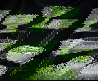 10 Pc Lot Vaseline Uranium Pattern Glass