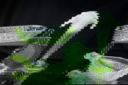 4 pc Lot Uranium Vaseline Opalescent Glass Sweet Nothings