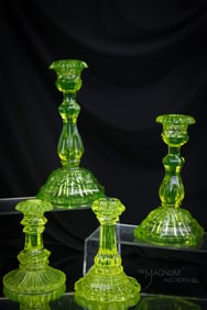 4 pc Lot Uranium Vaseline Glass Candlesticks
