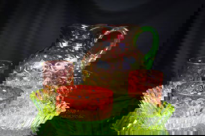 5 pc Lot Hobbs Vaseline Cranberry Uranium Glass Lemonade Set