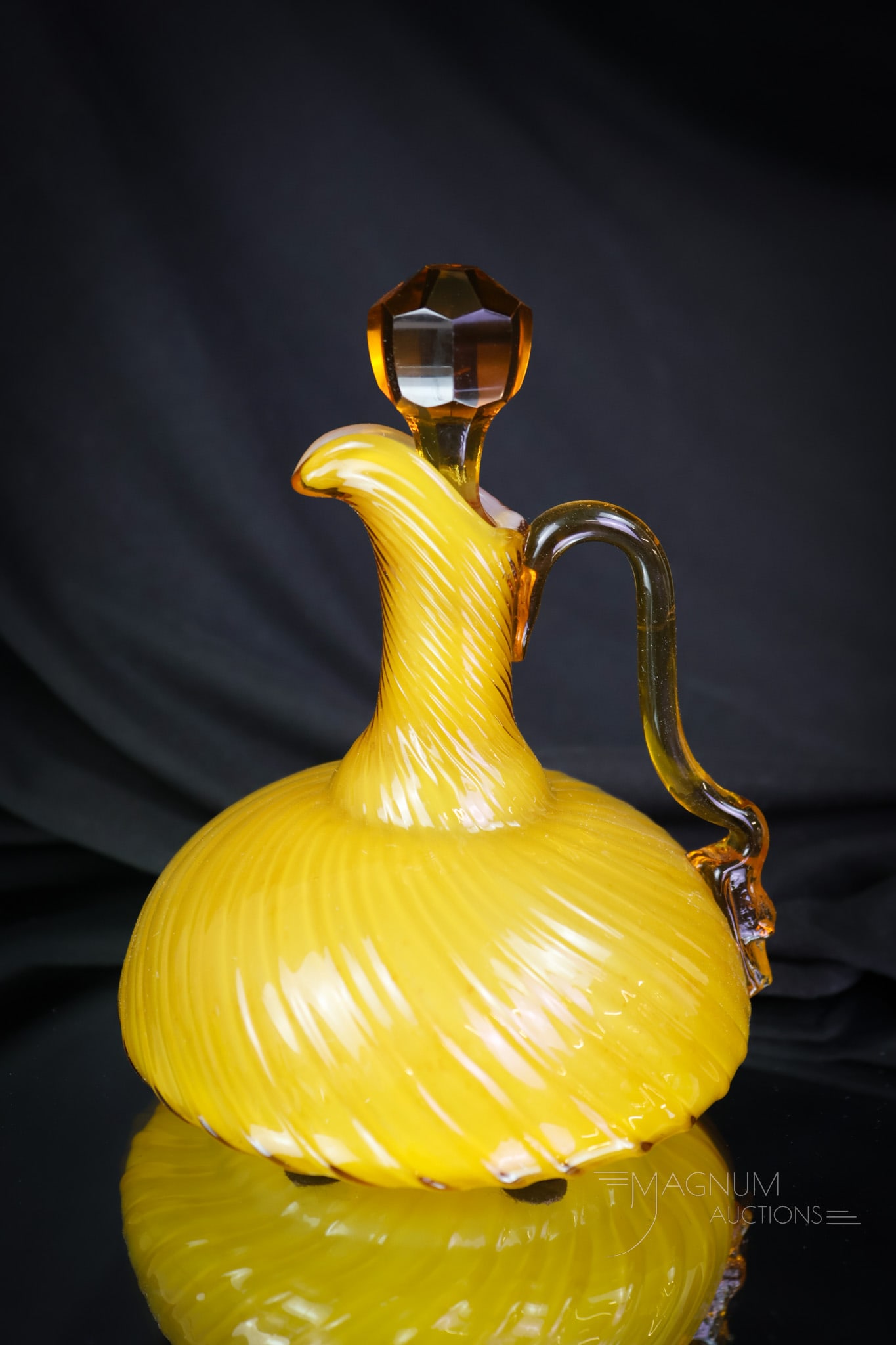 Hobbs Victorian Amber Cased Swansbill Cruet: A gorgeous, deep coloring encompasses this fine Hobbs cruet. This piece is seldom found in this coloring. Make way on your prized items shelf for this item! The cruet measures 5 1/2" tall. SHIPPING NO