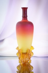 Hobbs Wheeling SATIN Peachblow Morgan Vase & Griffin Stand