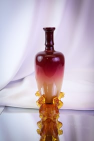 Hobbs Wheeling Peachblow GLOSSY Morgan Vase in Griffin Stand