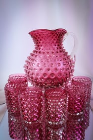 7 pc Hobbs Victorian Cranberry Glass Water Set