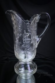 Greentown Glass Bicycle Girl Victorian Water Pitcher