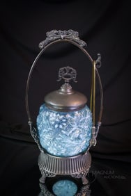 Benedict Victorian Silverplate Blue Opalescent Northwood Pickle Cstor