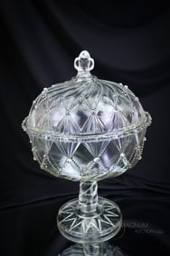 Greentown Cord Drapery Victorian Glass Compote
