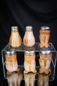 3 Pr Lot Victorian Greentown Chocolate Glass Salt Shakers