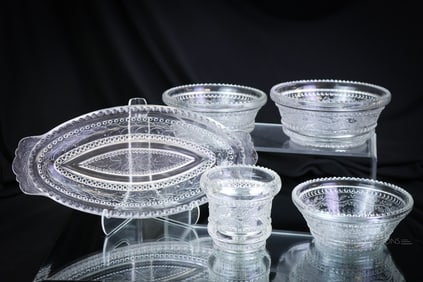 5 pc Lot Greentown Clear Holly Victorian Glass