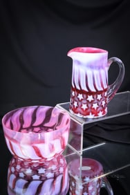 2 pc Lot Fenton LG Wright Cranberry Opalescent Glass