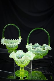 3 pc Lot Fenton Topaz Vaseline Uranium Glass