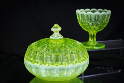 2 pc Lot Fenton Topaz Vaseline Uranium Glass
