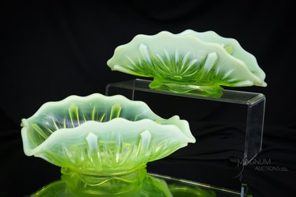2 pc Lot Fenton Topaz Vaseline Opalescent Uranium Glass Cactus