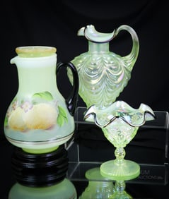 3 pc Lot Fenton Topaz Vaseline Opalescent Uranium Glass