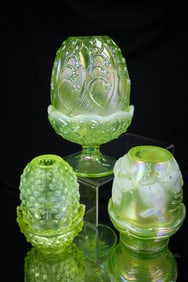 3 pc Lot Fenton Topaz Vaseline Uranium Fairy Lamps