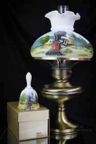2 pc Lot "Smoke & Cinders" Railroad Train Fenton Lamp & Bell