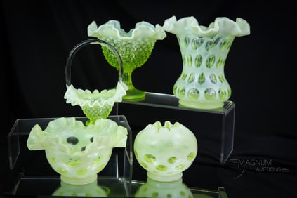 5 pc Lot Fenton Topaz Vaseline Uranium Opalescent Glass