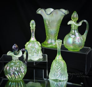 5 pc Lot Fenton Topaz Vaseline Opalescent Uranium Art Glass