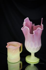 2 pc Lot Whimsied Fenton Burmese Uranium Art Glass