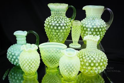 8 pc Lot Fenton Topaz Opalescent Vaseline Green Uranium Art Glass